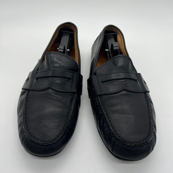 Ralph Lauren Men's Black Leather Slip on Loafer Driving Shoes Sz 9 Italian Made - Picture 1 of 9